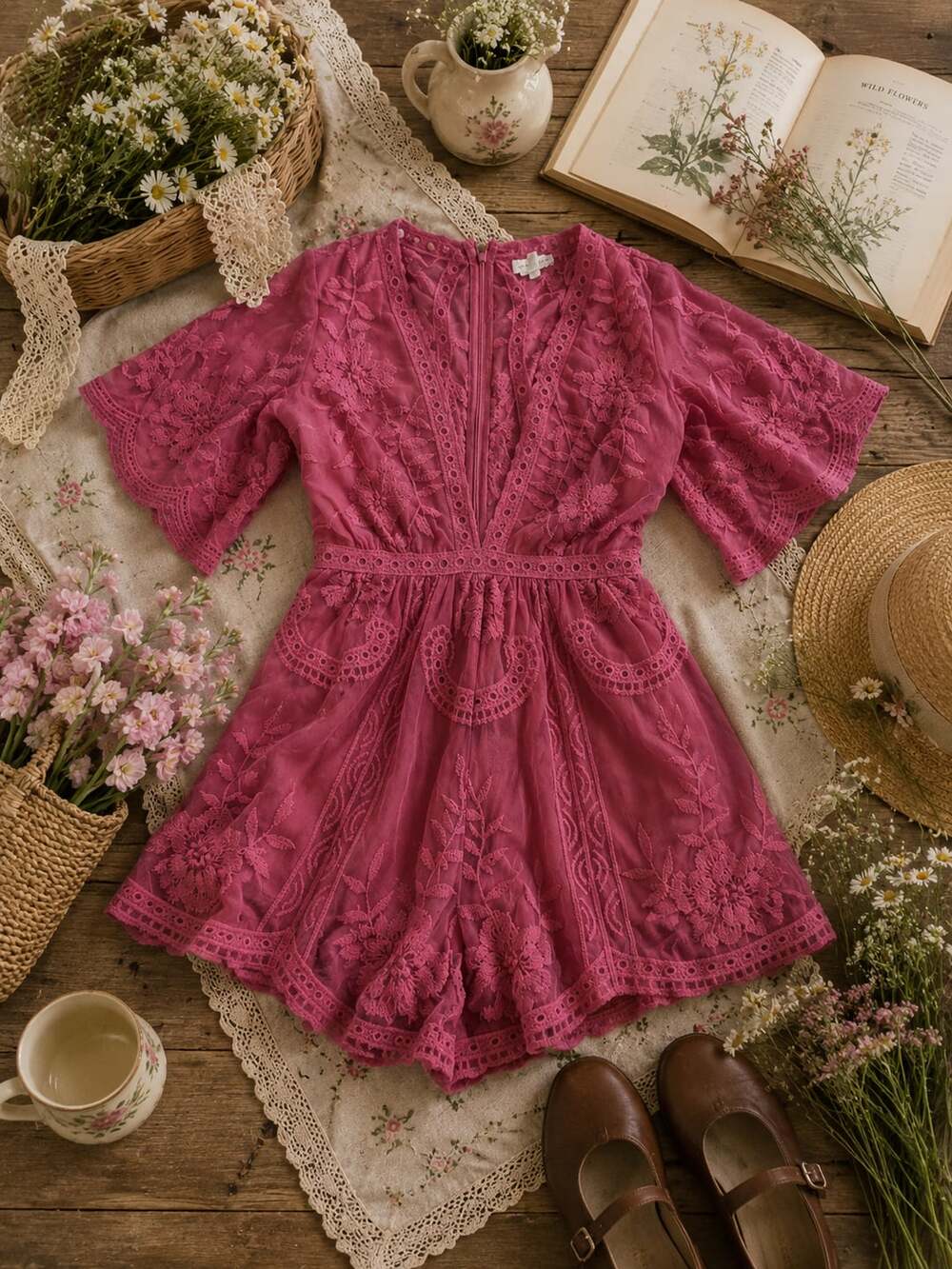 Honey Punch Lace Romper, Size S (r1)